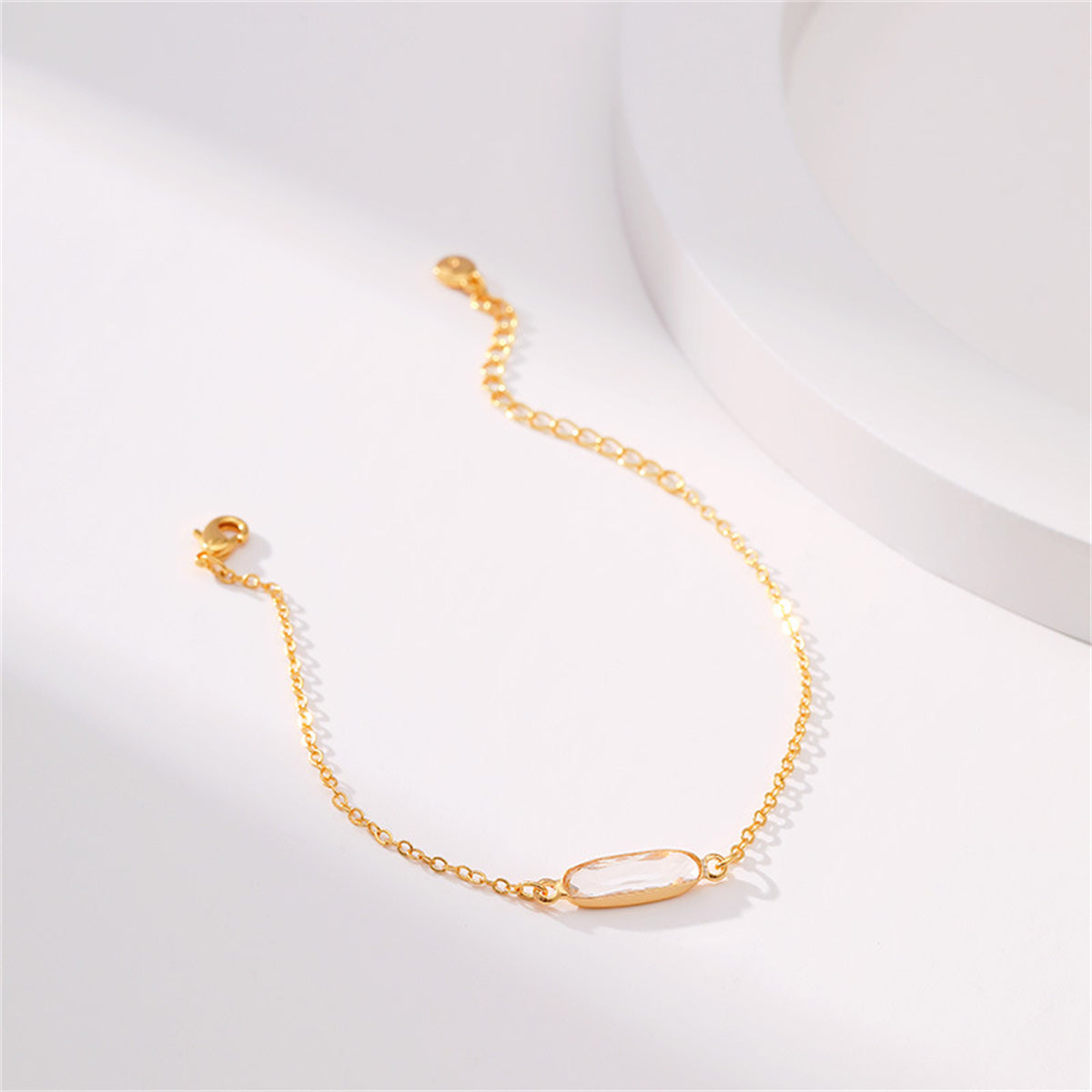 Crystal and 18K Gold-Plated Oval-Cut Charm Bracelet, gold bracelet for women, vintage-inspired design, side view