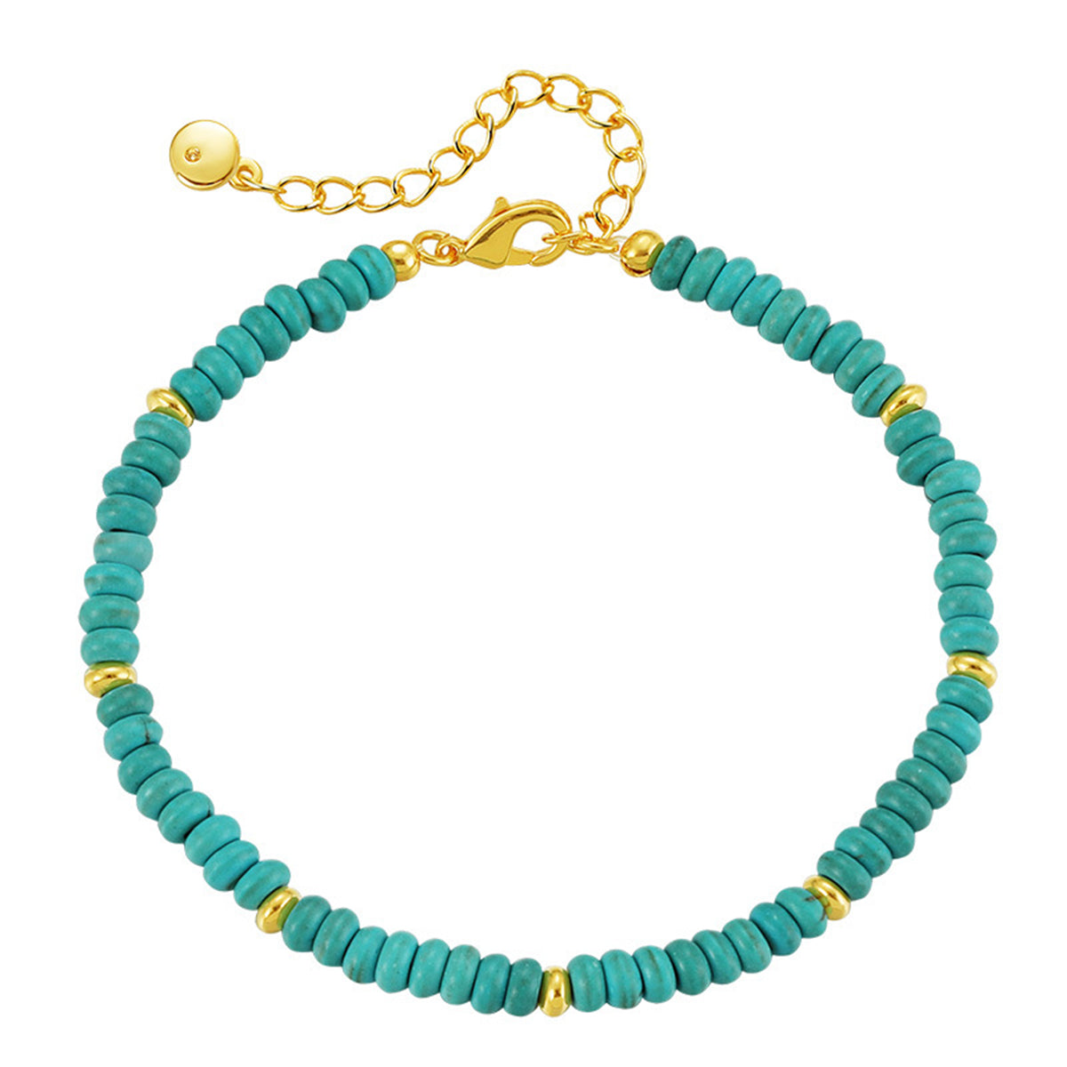 Turquoise and 18K Gold-Plated Beaded Bracelet, gold bracelet for women, vintage-inspired design, front view