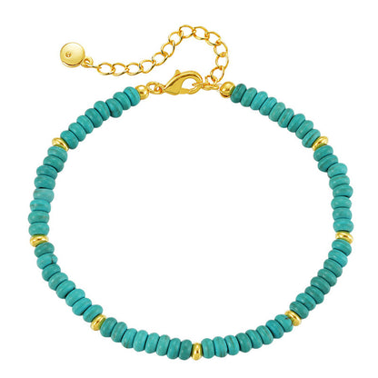 Turquoise and 18K Gold-Plated Beaded Bracelet, gold bracelet for women, vintage-inspired design, front view