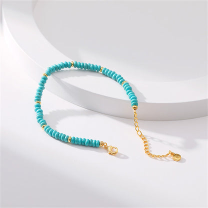 Turquoise and 18K Gold-Plated Beaded Bracelet, gold bracelet for women, vintage-inspired design, lifestyle look