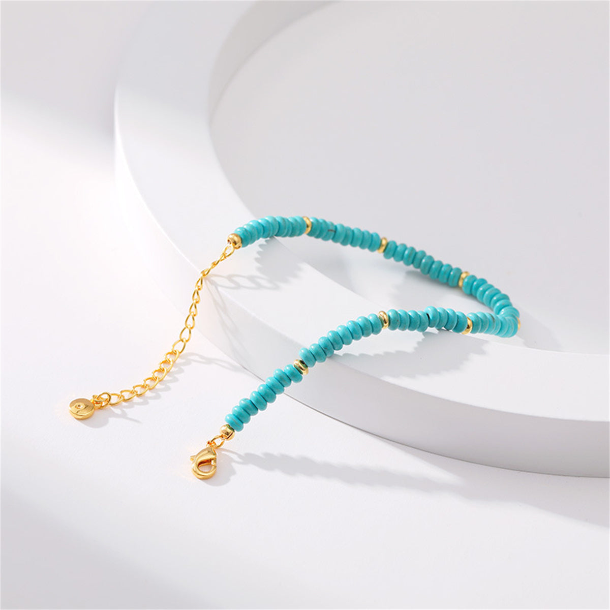 Turquoise and 18K Gold-Plated Beaded Bracelet, gold bracelet for women, vintage-inspired design, styled look