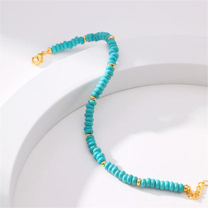 Turquoise and 18K Gold-Plated Beaded Bracelet, gold bracelet for women, vintage-inspired design, side view