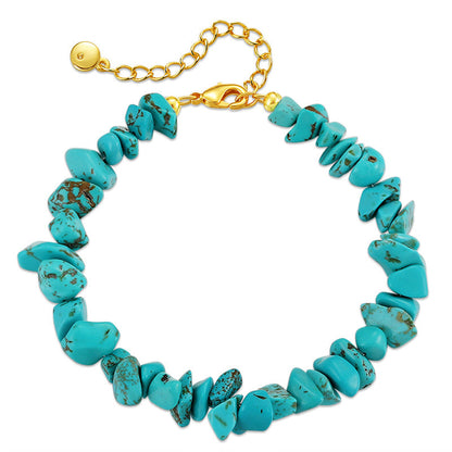 Turquoise Stone Chip Beaded Bracelet, bracelet for women, botanical inspired, front view