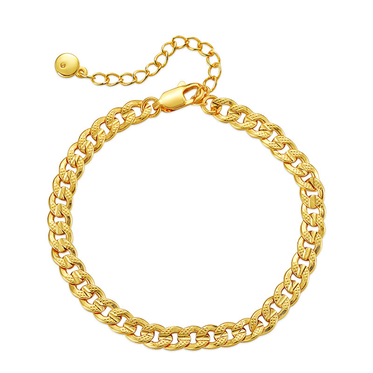 18K Gold-Plated Textured Curb Chain Bracelet, gold bracelet for women, everyday style, front view
