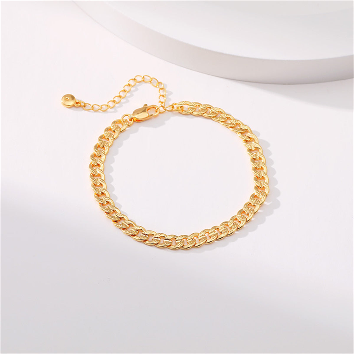18K Gold-Plated Textured Curb Chain Bracelet, gold bracelet for women, everyday style, side view