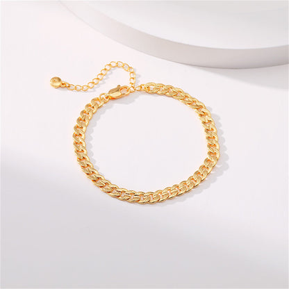 18K Gold-Plated Textured Curb Chain Bracelet, gold bracelet for women, everyday style, side view