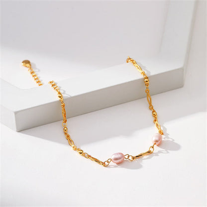 Pink Pearl and 18K Gold-Plated Diamond-Cut Bracelet, gold bracelet for women, botanical inspired, lifestyle look