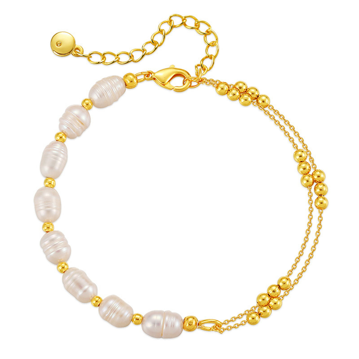 Pearl and 18K Gold-Plated Beaded Layered Bracelet, gold bracelet for women, elegant gift for her, front view