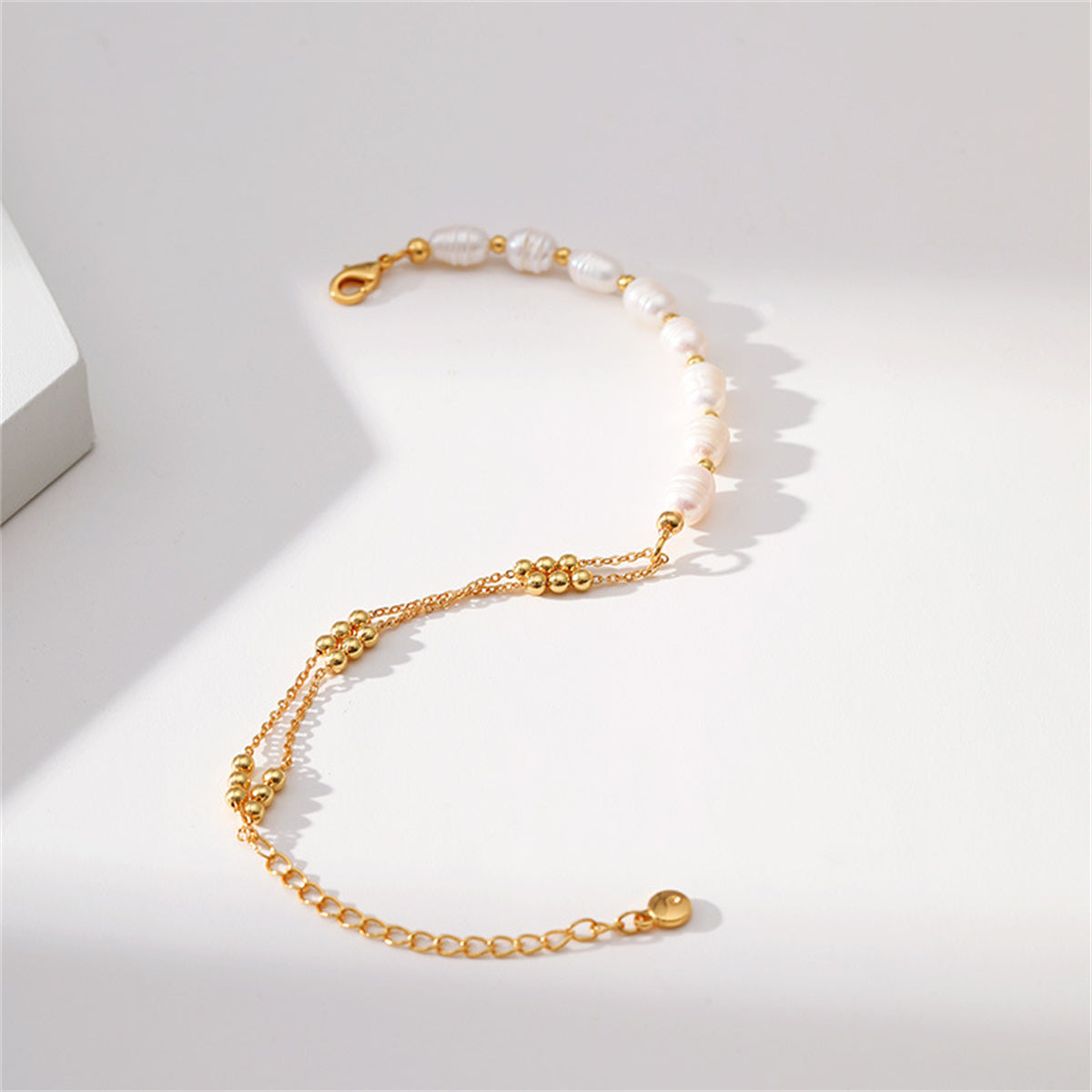 Pearl and 18K Gold-Plated Beaded Layered Bracelet, gold bracelet for women, elegant gift for her, styled look