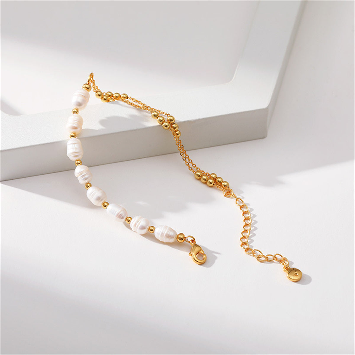 Pearl and 18K Gold-Plated Beaded Layered Bracelet, gold bracelet for women, elegant gift for her, side view