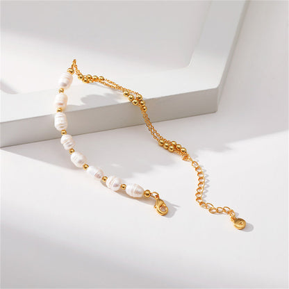 Pearl and 18K Gold-Plated Beaded Layered Bracelet, gold bracelet for women, elegant gift for her, side view