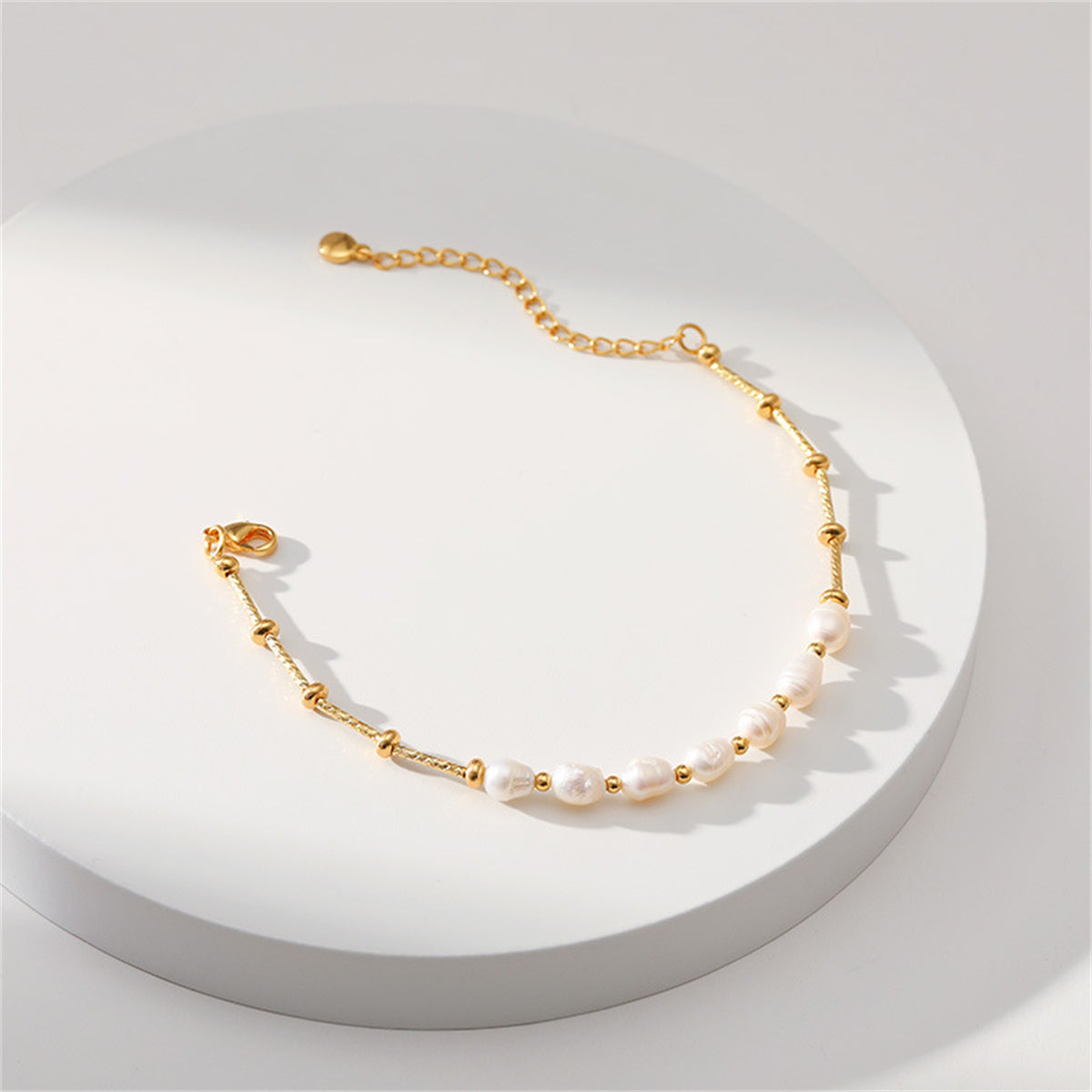 Pearl and 18K Gold-Plated Half Bar-Chain Station Bracelet, gold bracelet for women, vintage-inspired design, lifestyle look