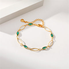 Green Crystal & 18K Gold-Plated Olive Station Bracelet