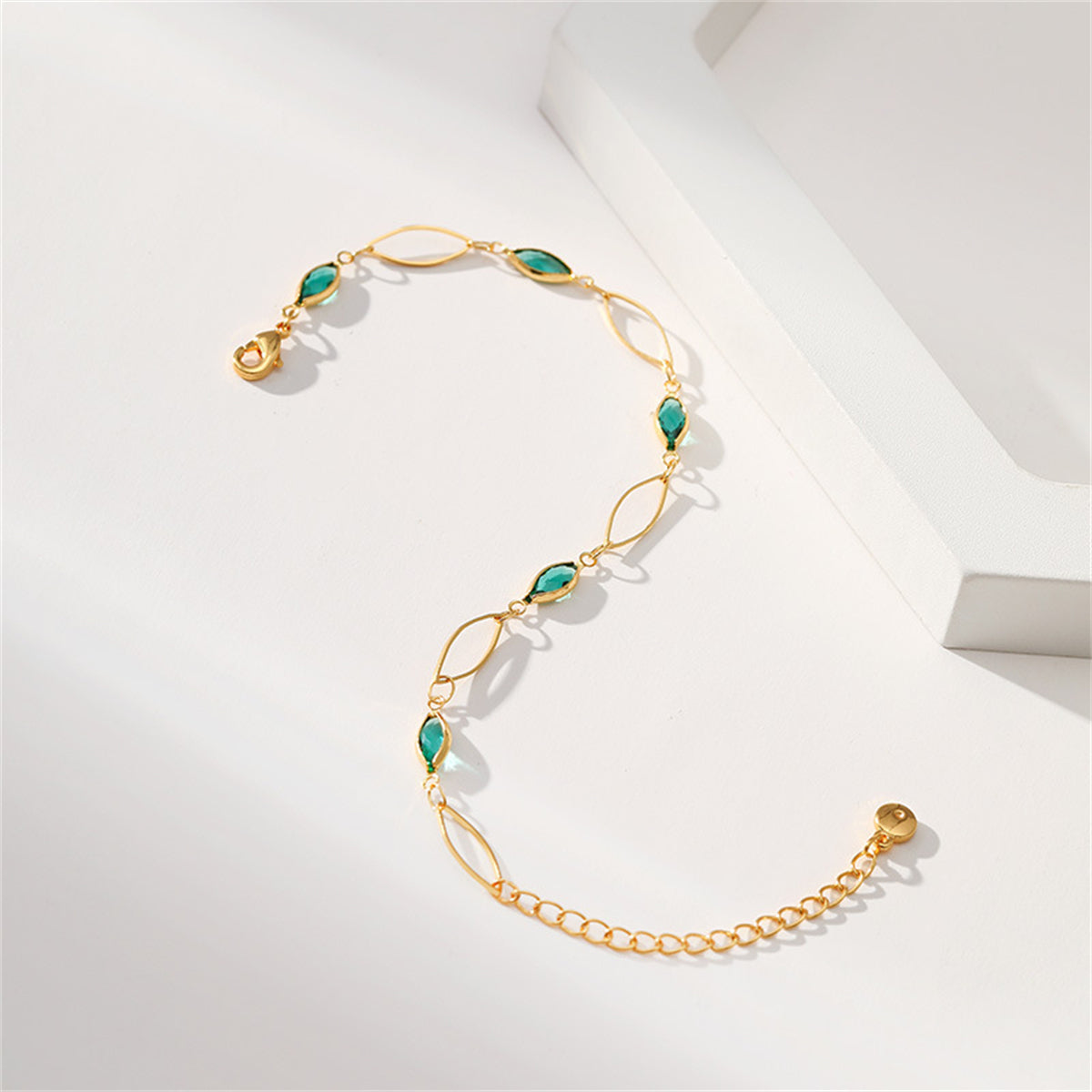 Green Crystal & 18K Gold-Plated Olive Station Bracelet