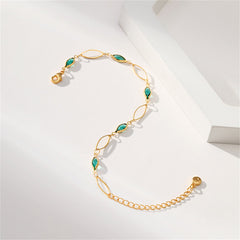 Green Crystal & 18K Gold-Plated Olive Station Bracelet