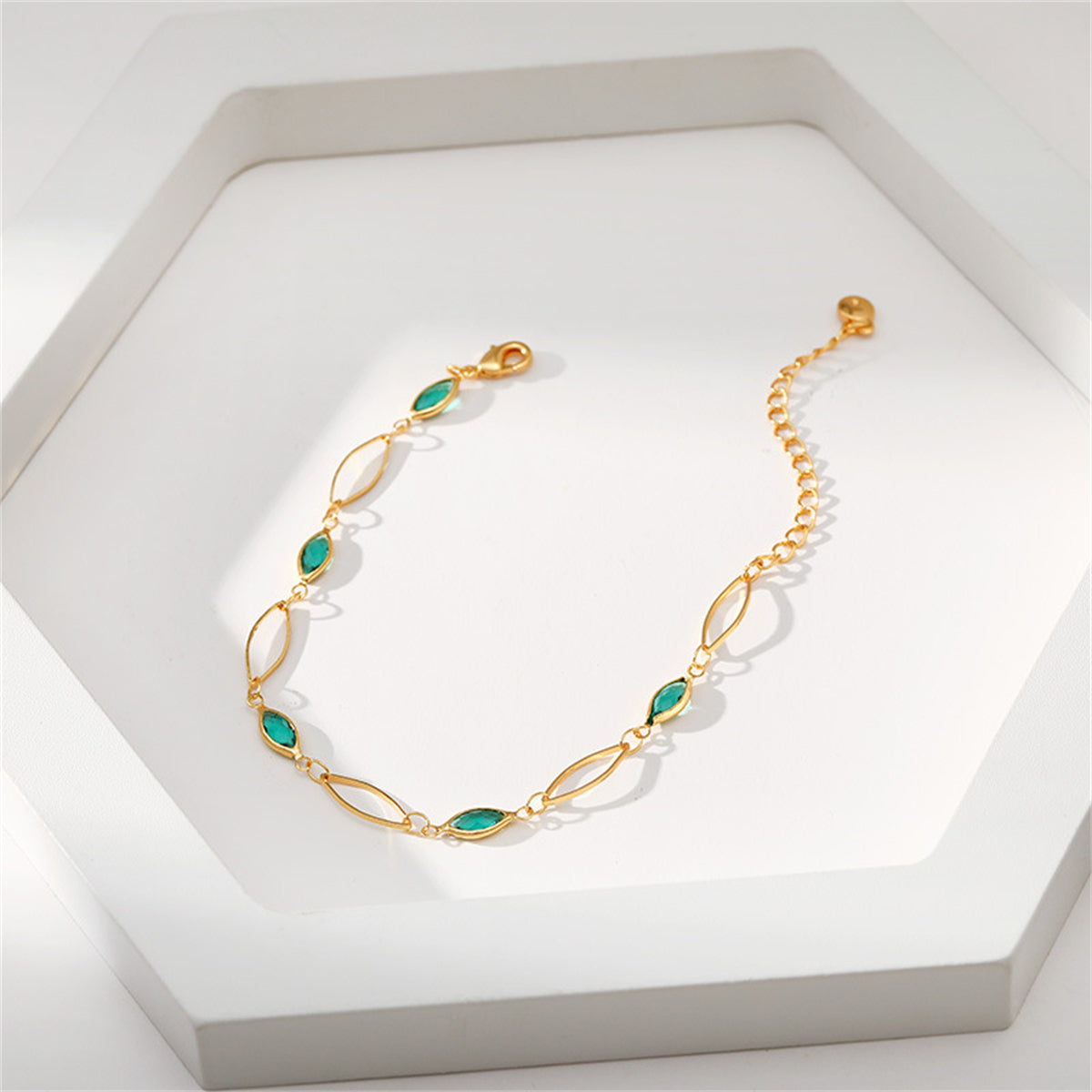 Green Crystal & 18K Gold-Plated Olive Station Bracelet