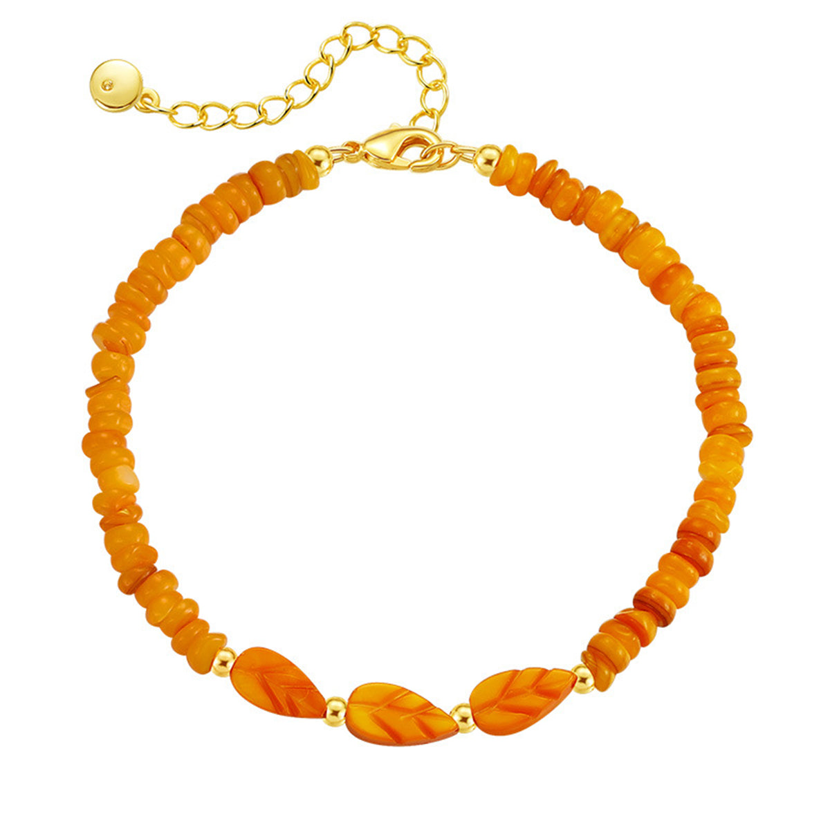 Orange Shell & 18K Gold-Plated Leaves Beaded Bracelet