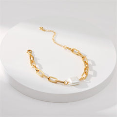 Pearl & 18K Gold-Plated Square Charm Cable Chain Bracelet