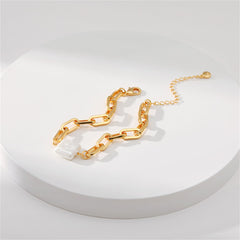 Pearl & 18K Gold-Plated Square Charm Cable Chain Bracelet