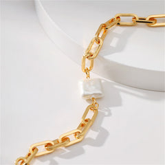 Pearl & 18K Gold-Plated Square Charm Cable Chain Bracelet