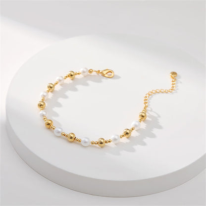 Pearl and 18K Gold-Plated Beaded Bracelet, gold bracelet for women, dainty minimalist design, front view