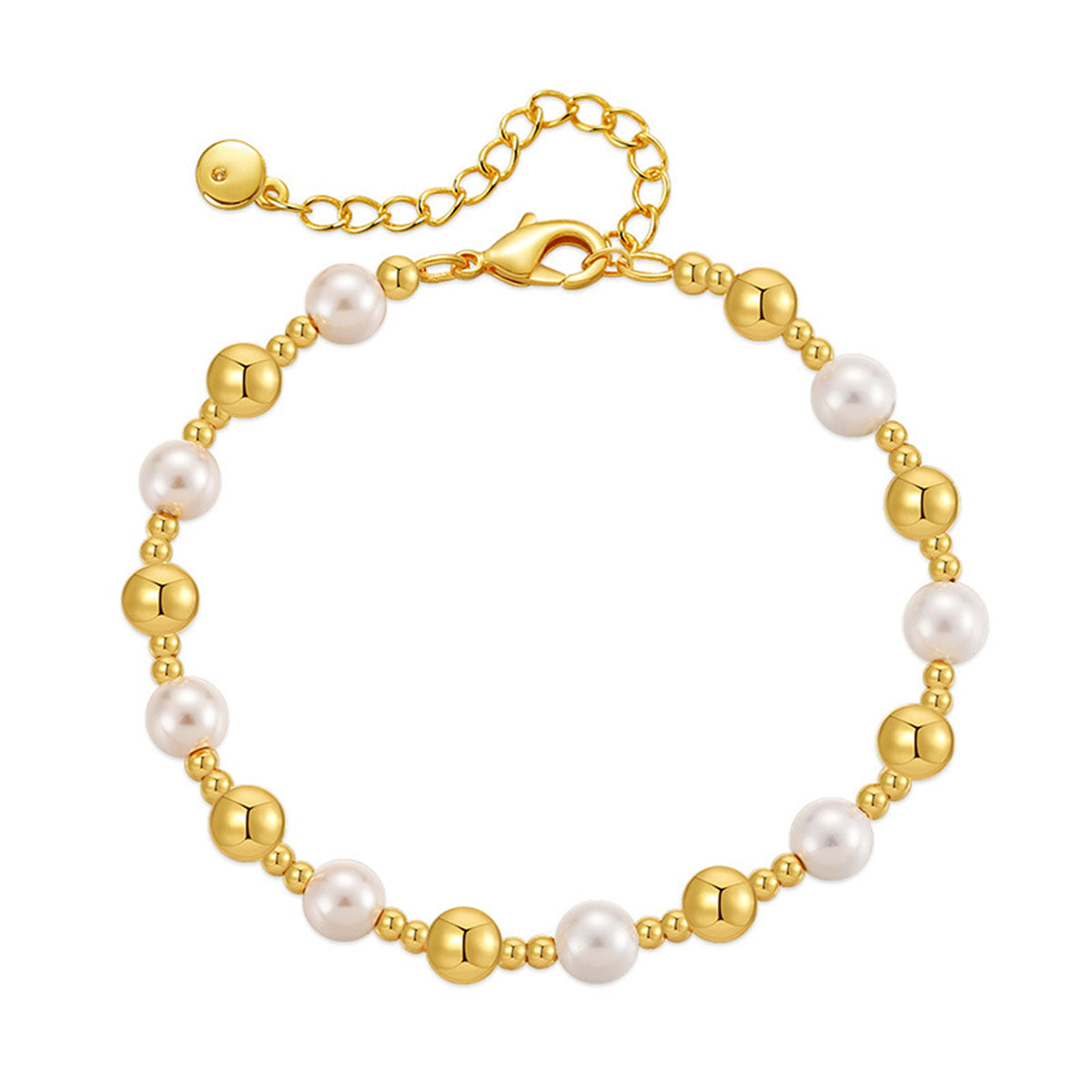 Pearl and 18K Gold-Plated Beaded Bracelet, gold bracelet for women, dainty minimalist design, side view