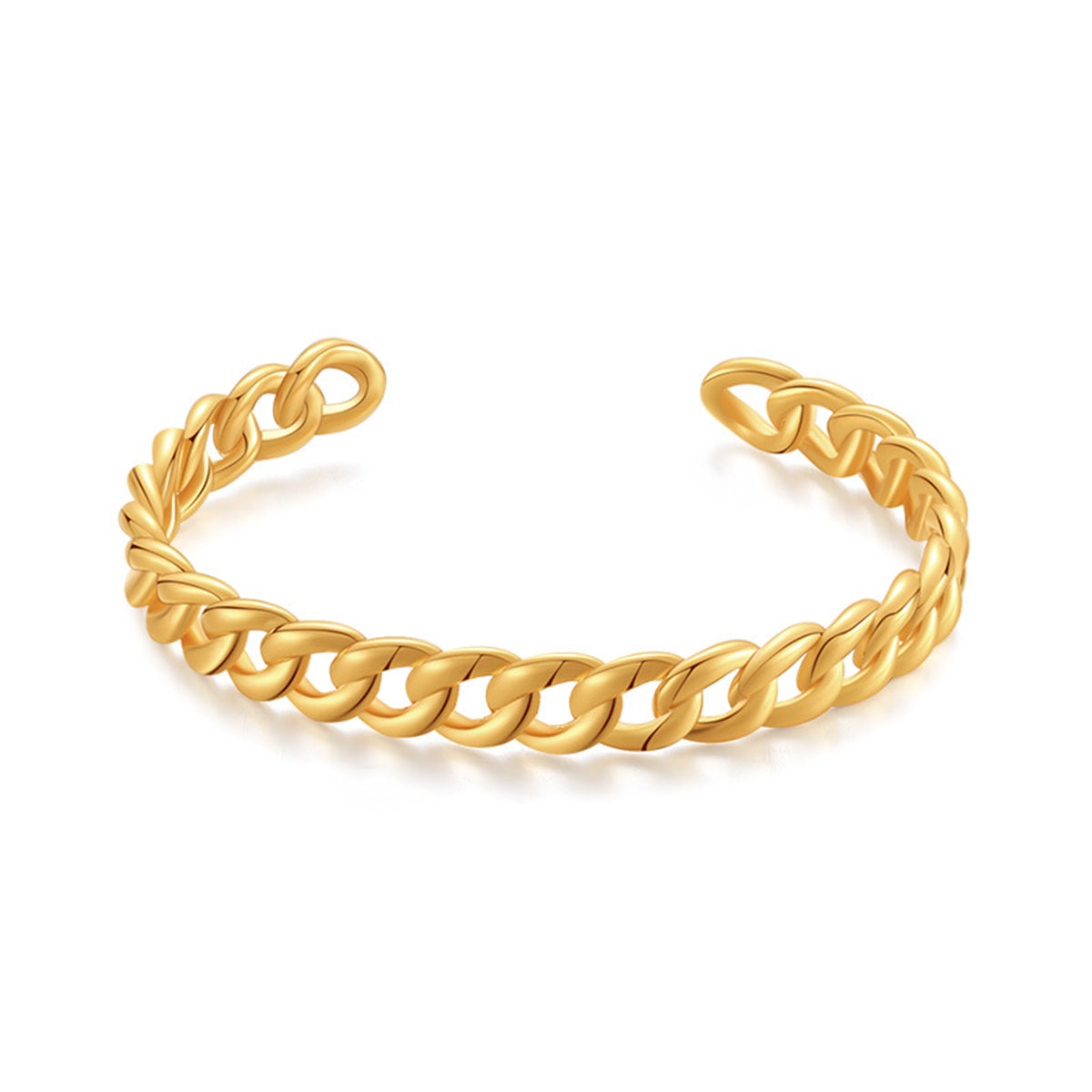 A twisted design gold chain bracelet, 18K gold-plated, showcasing elegance and sophistication in a cuff style.