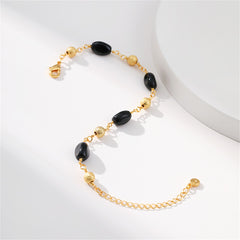 Black Resin & 18K Gold-Plated Frosted Bead Bracelet