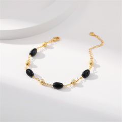 Black Resin & 18K Gold-Plated Frosted Bead Bracelet