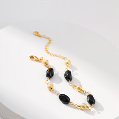 Black Resin & 18K Gold-Plated Frosted Bead Bracelet