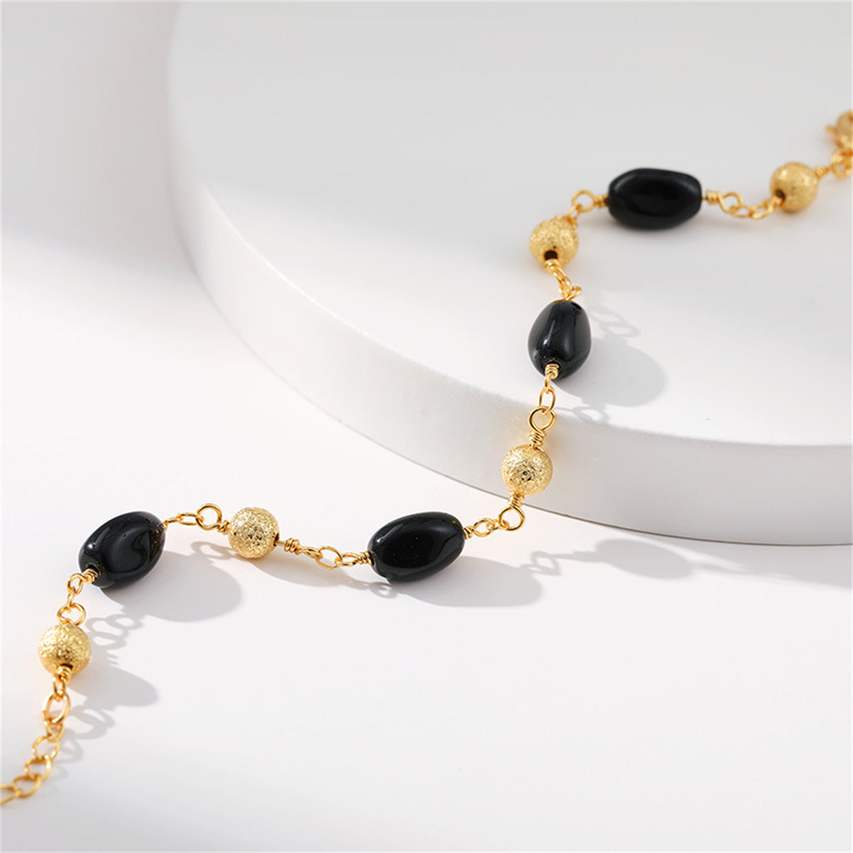 Black Resin & 18K Gold-Plated Frosted Bead Bracelet