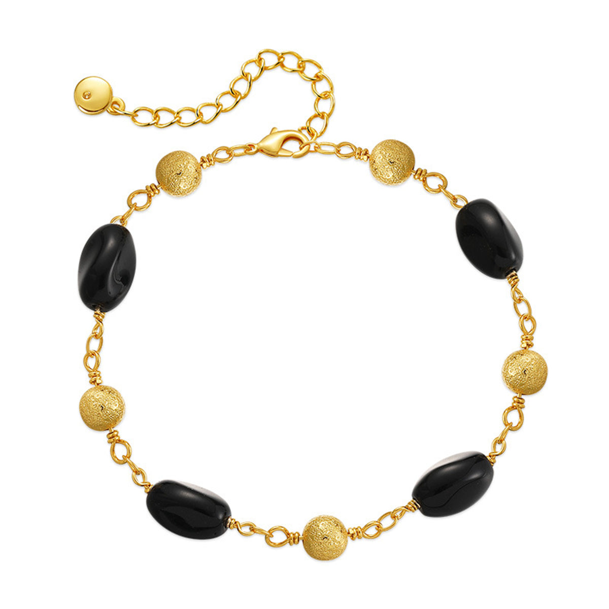 Black Resin & 18K Gold-Plated Frosted Bead Bracelet