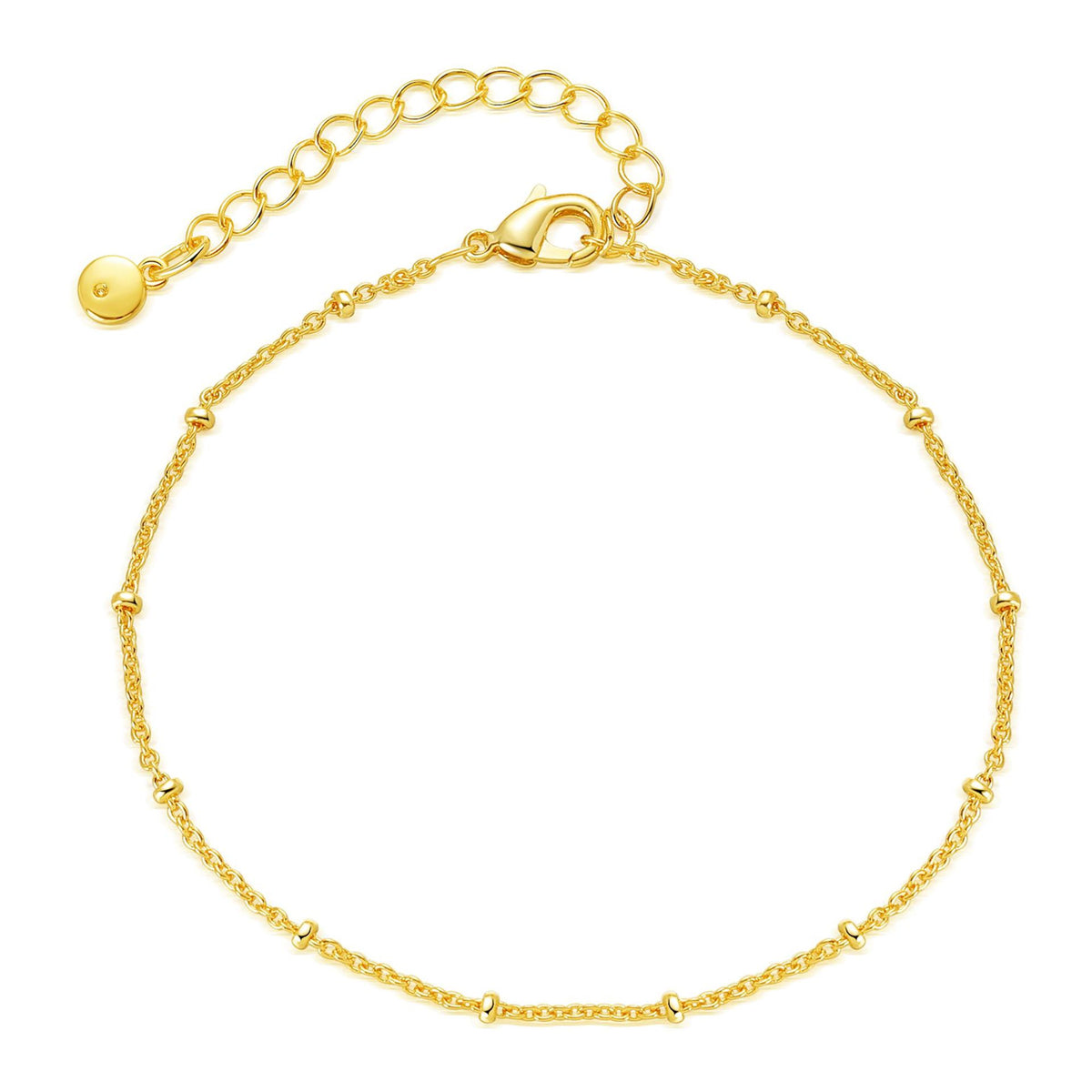 18K Gold-Plated Small Beaded Station Bracelet, gold bracelet for women, botanical inspired, front view