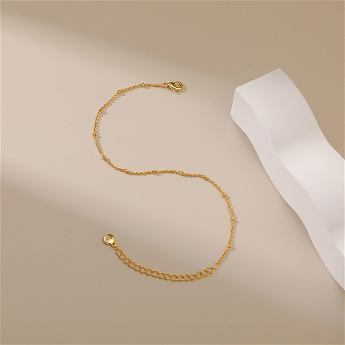 18K Gold-Plated Small Beaded Station Bracelet, gold bracelet for women, botanical inspired, side view