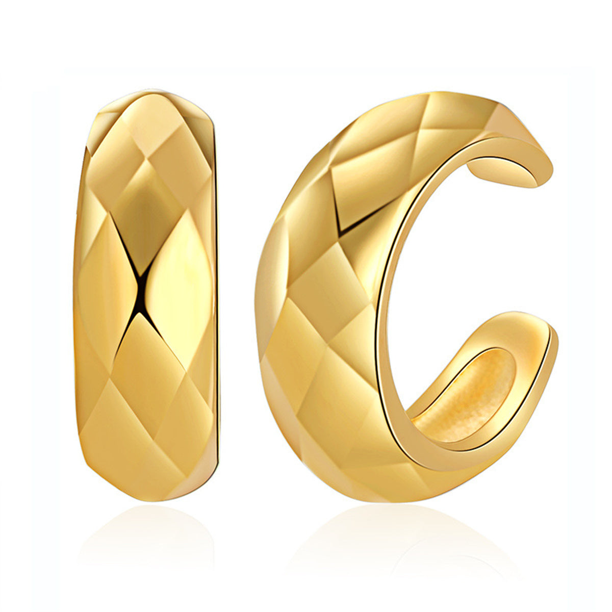 18K Gold-Plated Rhombus Ear Cuffs, gold stud earrings for women, everyday style, front view