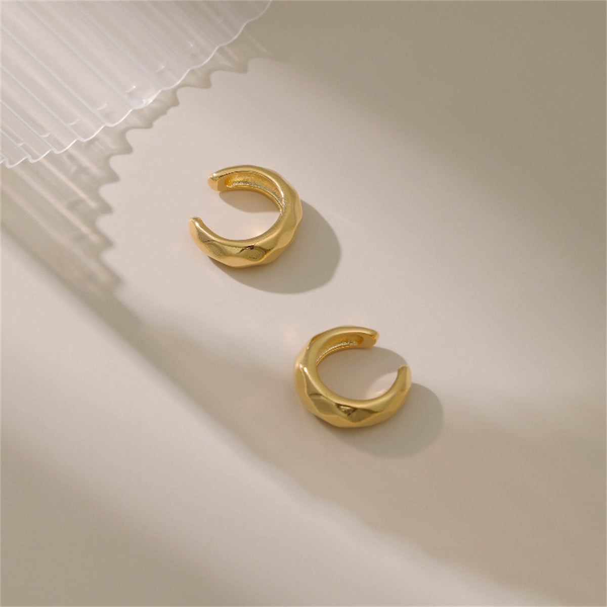 18K Gold-Plated Rhombus Ear Cuffs, gold stud earrings for women, everyday style, detail close-up