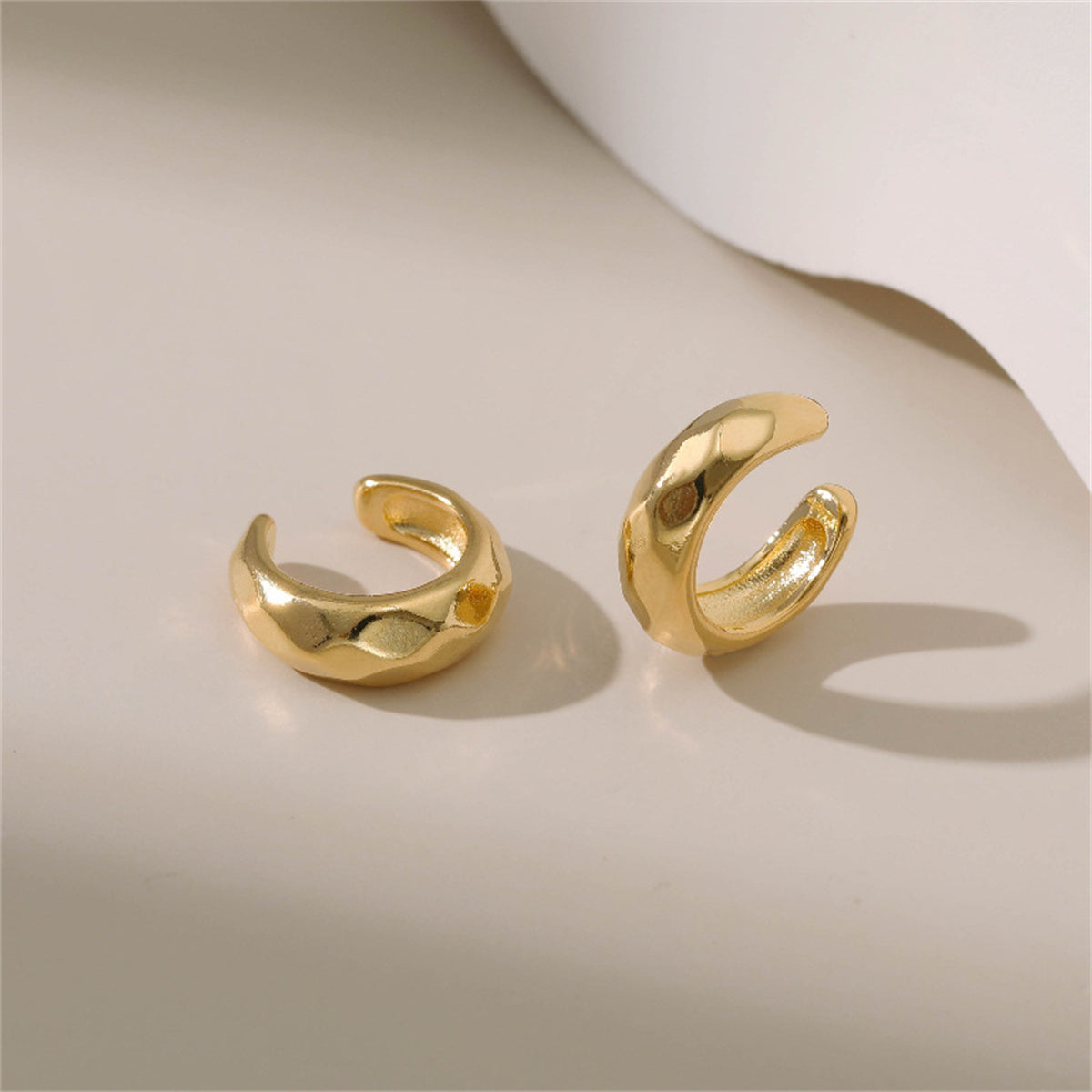 18K Gold-Plated Rhombus Ear Cuffs, gold stud earrings for women, everyday style, side view