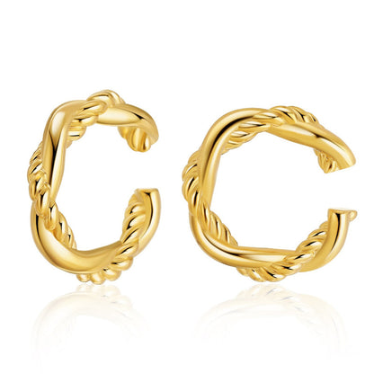 18K Gold-Plated Crossing Twine Ear Cuffs, gold stud earrings for women, vintage-inspired design, front view