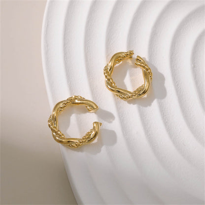 18K Gold-Plated Crossing Twine Ear Cuffs, gold stud earrings for women, vintage-inspired design, detail close-up
