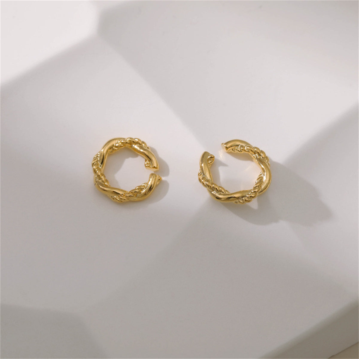 18K Gold-Plated Crossing Twine Ear Cuffs, gold stud earrings for women, vintage-inspired design, lifestyle look
