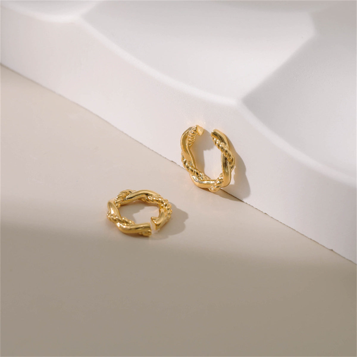 18K Gold-Plated Crossing Twine Ear Cuffs, gold stud earrings for women, vintage-inspired design, side view