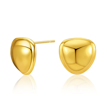 18K Gold-Plated Rounded Stud Earrings, gold stud earrings for women, botanical inspired, side view