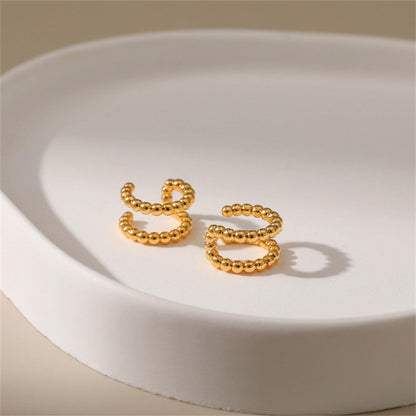 18K Gold-Plated Bead Layered Ear Cuffs, gold stud earrings for women, everyday style, detail close-up