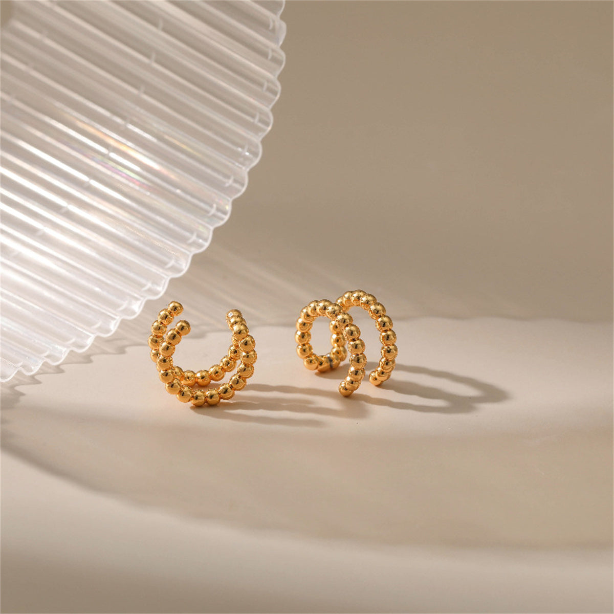 18K Gold-Plated Bead Layered Ear Cuffs, gold stud earrings for women, everyday style, lifestyle look