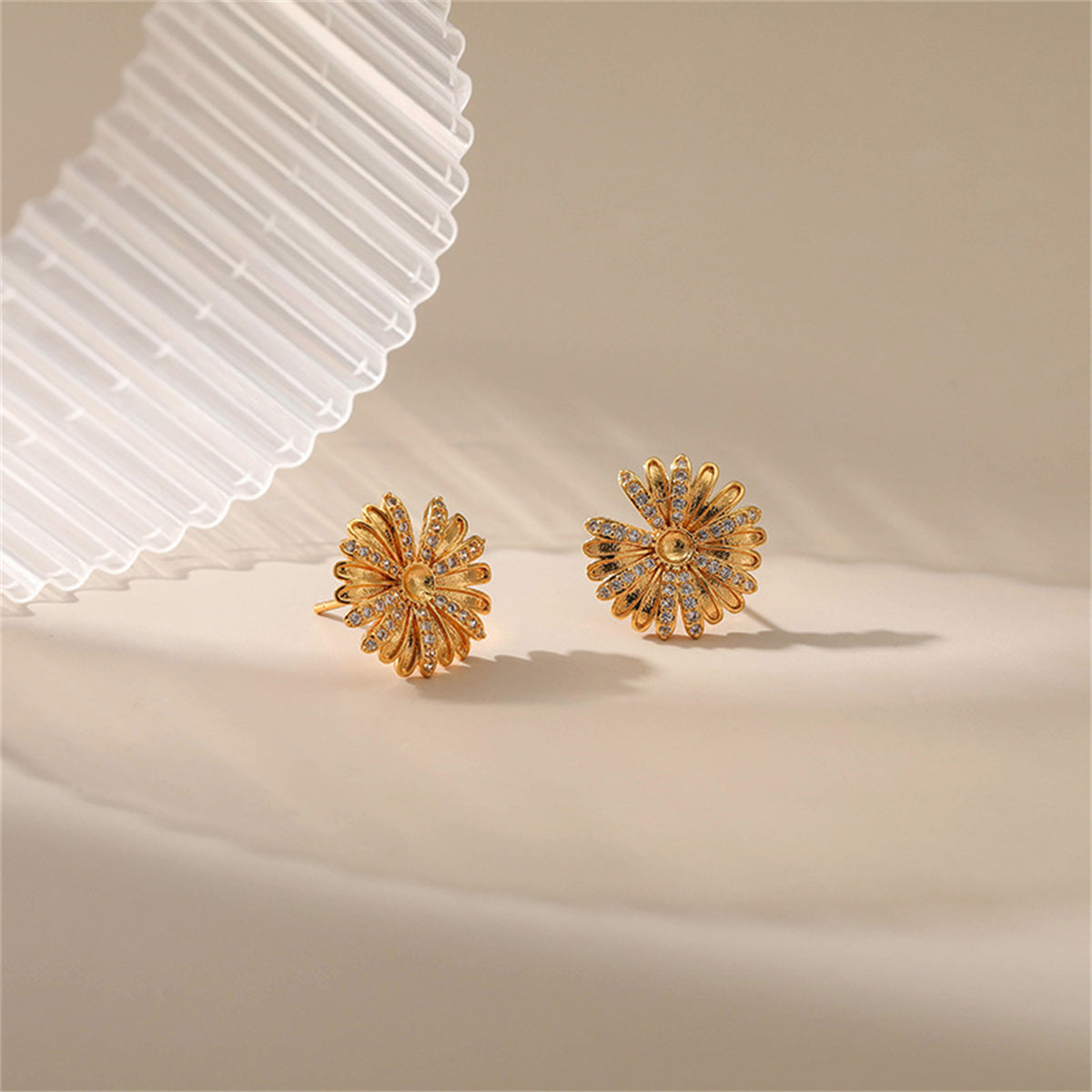 Cubic Zirconia & 18K Gold-Plated Sunflower Stud Earrings