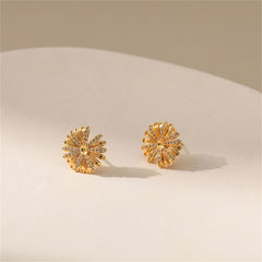 Cubic Zirconia & 18K Gold-Plated Sunflower Stud Earrings