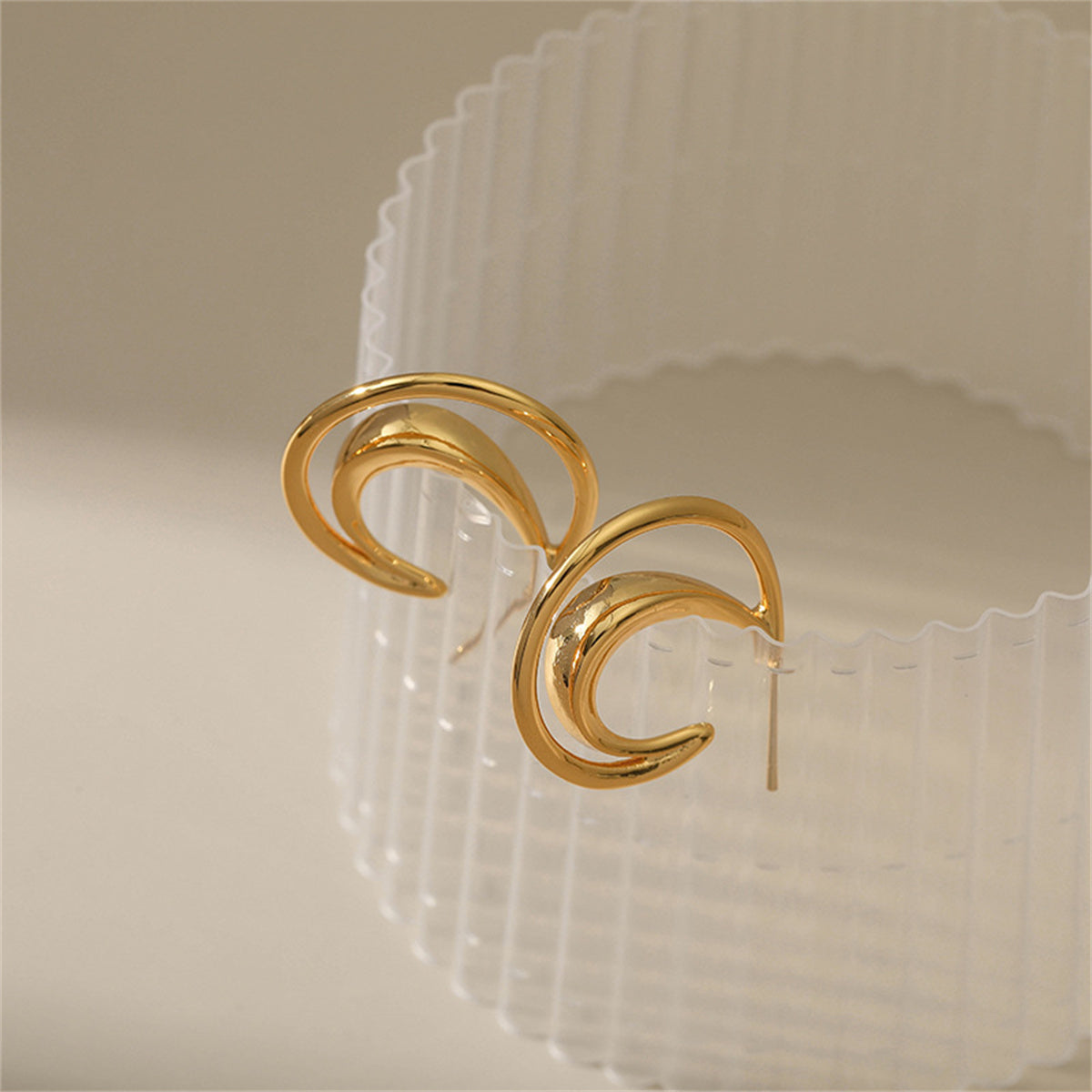 18K Gold-Plated Openwork Moon Drop Earrings
