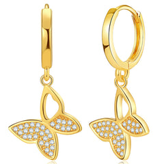Cubic Zirconia & 18K Gold-Plated Butterfly Huggie Earrings
