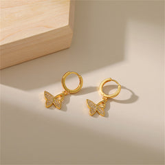 Cubic Zirconia & 18K Gold-Plated Butterfly Huggie Earrings