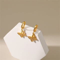 Cubic Zirconia & 18K Gold-Plated Butterfly Huggie Earrings